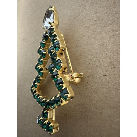 Goldtone Green And Clear Christmas Tree Pin/brooch - Picture 4 of 7